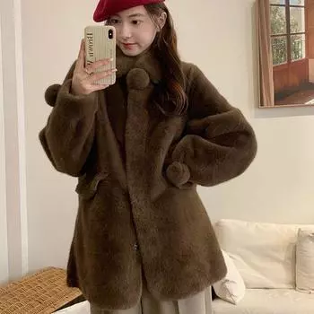 Осенне-зимняя куртка из искусственной норки женская норковая шуба из экологически чистого меха легкая и длинная и тонкая One size абрикосовый