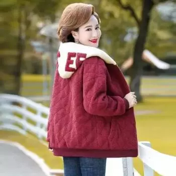 Осенне-зимняя куртка из овечьей шерсти для женщин среднего возраста, свитер, зимняя куртка из хлопка среднего возраста, куртка из хлопкового бархата Shaking Grain M темный кофе