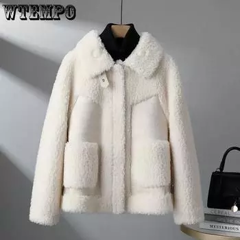 Осенне-зимняя куртка из овечьей шерсти, женская шикарная овечья шерсть, пальто, топы, женская корейская куртка-бомбер из шерсти, женская замшевая куртка M бежевый