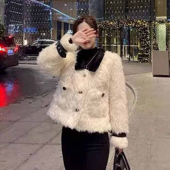 Осенне-зимняя куртка из овечьей шерсти с интегрированным мехом микро-рулон кашемировый искусственный мех локомотив маленький ароматный тонкий топ S