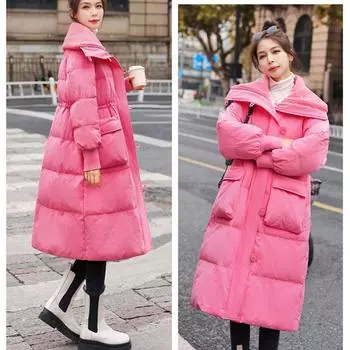 Осенне-зимняя куртка из пуха и хлопка, женская, средней длины, до колена, корейская мода, куртка из хлопка, с отворотом, куртка из хлопка, верхняя одежда из хлопка XXL белый