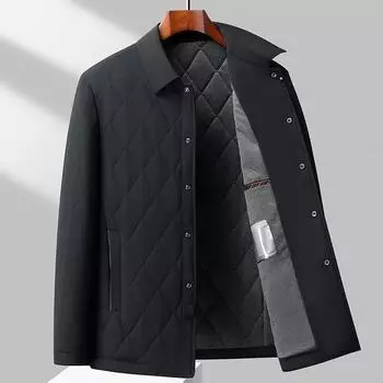 Осенне-зимняя куртка из шелковицы с подкладкой и лацканами для среднего возраста, легкая повседневная одежда с хлопковой подкладкой, теплая куртка 170 чёрный