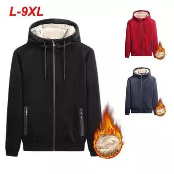 Осенне-зимняя куртка-кардиган с капюшоном, теплая куртка с бархатной подкладкой, мужская куртка больших размеров L чёрный