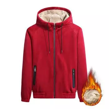 Осенне-зимняя куртка-кардиган с капюшоном, теплая куртка с бархатной подкладкой, мужская куртка больших размеров L чёрный