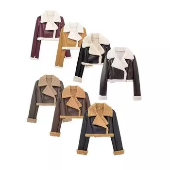 Осенне-зимняя куртка-локомотив с двухсторонними лацканами, женская модная куртка с высокой талией и тонким и стильным коротким контрастным верхом на молнии XS