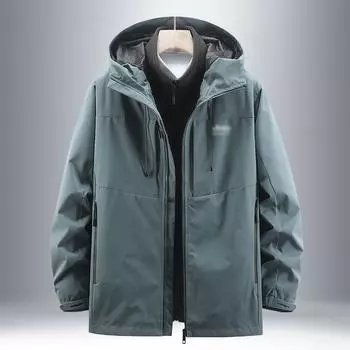 Осенне-зимняя куртка, мужская теплая и ветрозащитная куртка «три в одном» со съемной флисовой подкладкой, костюм для альпинизма на открытом воздухе 6XL чёрный