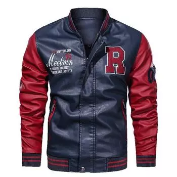 Осенне-зимняя куртка, мужские бейсбольные куртки с вышивкой, пальто из искусственной кожи, облегающие мужские роскошные флисовые кожаные куртки для колледжа M