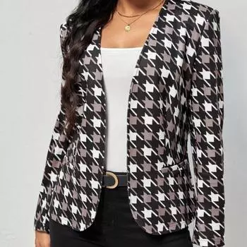 Осенне-зимняя куртка, пальто, женский повседневный клетчатый пиджак с карманным принтом, костюм S чёрный