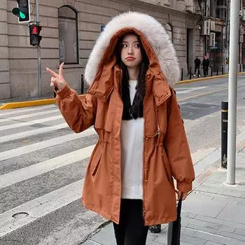 Осенне-зимняя куртка Plus Velvet, женская свободная хлопковая куртка, короткий стиль с капюшоном, побеждает повседневную хлопковую куртку XXL белый