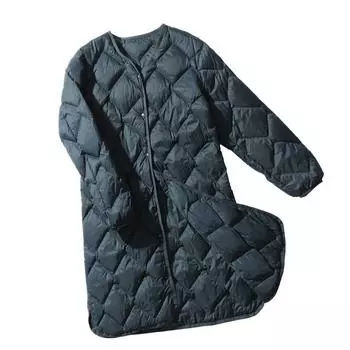 Осенне-зимняя куртка-пуховик для женщин, ультралегкая белая утиная пуховая длинная куртка с узором в виде ромба и V-образным вырезом, повседневная верхняя одежда, пальто XXXL чёрный