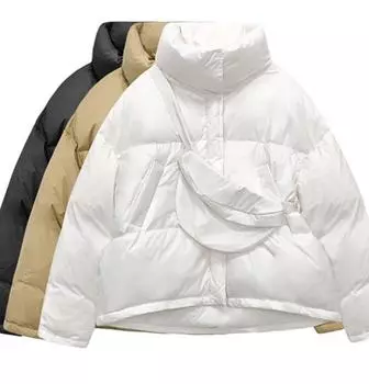 Осенне-зимняя куртка-пуховик женская короткая маленькая корейская версия куртка-хлеб куртка воротник-стойка свободная белая куртка-пуховик прилив One size