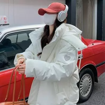 Осенне-зимняя куртка с хлопковой подкладкой. Женское короткое стильное пуховое хлопковое пальто с хлебом. S серый