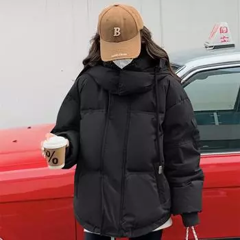 Осенне-зимняя куртка с хлопковой подкладкой. Женское короткое стильное пуховое хлопковое пальто с хлебом. S серый