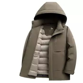 Осенне-зимняя куртка с капюшоном и подкладкой из гусиного пуха для людей среднего и молодого возраста, теплая куртка для работы в холодное время года 170 хаки