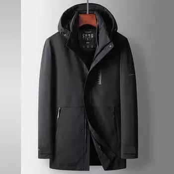 Осенне-зимняя куртка с капюшоном и утолщенным пухом из белого гусиного пуха средней и длинной длины для среднего и молодого возраста 185 серый