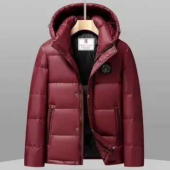 Осенне-зимняя куртка с капюшоном на утином пуху, повседневная, теплая, для людей среднего возраста и молодежи, модная, глянцевая, утолщенная, пуховая 170 чёрный