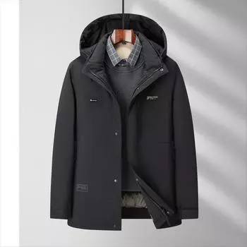 Осенне-зимняя куртка средней и длинной длины для деловых людей среднего возраста на утином пуху, теплая, утолщенная, с оснасткой 170 чёрный