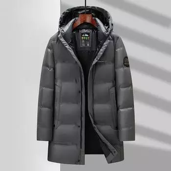 Осенне-зимняя куртка средней и длинной длины с белым утиным пухом, теплая, утолщенная, молодежная, деловая 170 чёрный