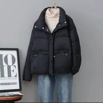 Осенне-зимняя куртка-стойка с белым утиным пухом, женская, короткая, тонкая, корейская версия, свободная, теплая, куртка-хлеб, прилив S белый