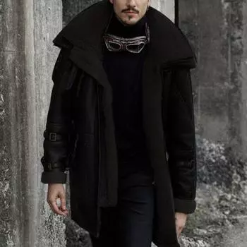 Осенне-зимняя куртка, утолщенное теплое пальто из искусственной кожи, мужское флисовое пальто, трендовое теплое пальто S чёрный