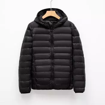 Осенне-зимняя легкая и тонкая портативная пуховая куртка женская повседневная однотонная с капюшоном простая тонкая легкая куртка зимняя одежда M