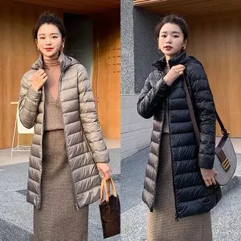 Осенне-зимняя легкая куртка-пуховик для женщин средней длины, облегающая куртка-пуховик с толстыми вставками размера плюс M хаки