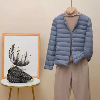 Осенне-зимняя легкая куртка-пуховик женская с круглым вырезом, коротким воротником двойного назначения, V-образным вырезом, облегающая, большого размера, легкая куртка S