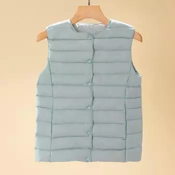 Осенне-зимняя легкая куртка-пуховик, женская жилетка, новая куртка с круглым вырезом M