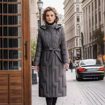 Осенне-зимняя легкая одежда для женщин среднего возраста, длинная выше колена, одежда для мам, облегающая, в иностранном стиле, куртка большого размера, защищающая от холода XL чёрный