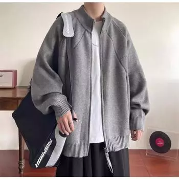 Осенне-зимняя ленивая простая и универсальная однотонная куртка на молнии для мужчин, новый модный бренд High Street, свободный повседневный топ, мужской тренд S