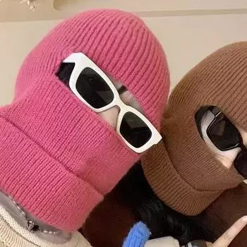 Осенне-зимняя маска-маска для защиты от холода, велосипедный свитер, шапка, вязаная шерстяная, женщина-кошка, забавная, защита ушей, шарф, интегрированная шапка M56-58cm синий