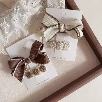 Осенне-зимняя милая детская заколка для волос для девочек в стиле ретро, бежевая кофейная заколка-бантик с цветочным узором для волос для маленькой девочки, головной убор для укладки волос кофейный