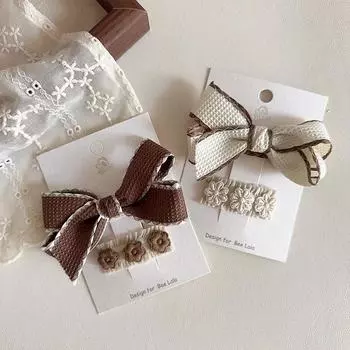 Осенне-зимняя милая детская заколка для волос для девочек в стиле ретро, бежевая кофейная заколка-бантик с цветочным узором для волос для маленькой девочки, головной убор для укладки волос кофейный