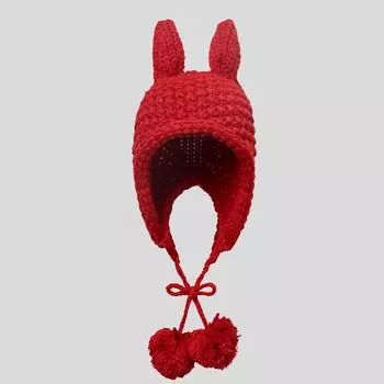 Осенне-зимняя милая шерстяная шапка с кроличьими ушками, женская новая вязаная теплая вязаная милая шерстяная шапка-пуловер 56-58cm молочный белый