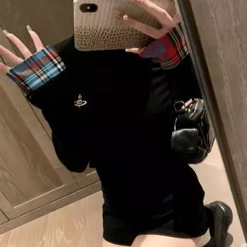 Осенне-зимняя милая вышитая клетчатая рубашка, элегантная вышитая футболка с длинным рукавом, женская облегающая поддельная двухкомпонентная повседневная футболка S белый