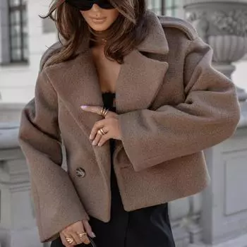 Осенне-зимняя мода британский костюм воротник однотонный шерстяное пальто женский офисный пуговицы короткая куртка XXL белый