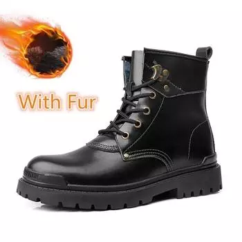 Осенне-зимняя мода Мужские ботинки Черные Повседневные кожаные ботинки Мужская деловая обувь Уличные мотоциклетные ботинки Большой размер 38-47 38