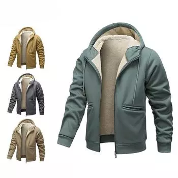 Осенне-зимняя мода мужской свитер утолщенная куртка из овечьего флиса кардиган с капюшоном повседневная куртка из овечьего флиса XXXL зелёный
