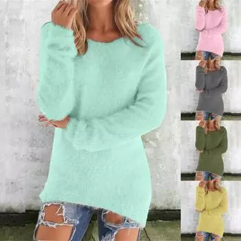 Осенне-зимняя мода однотонные женские свитера с длинным рукавом M