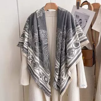 Осенне-зимняя мода ретро европейский цветочный квадратный шарф двухсторонний женский теплый шарф простой 130-130cm красный