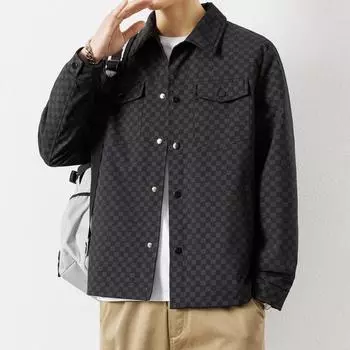 Осенне-зимняя мода с клетчатыми лацканами, мужская куртка с воротником-стойкой XXXXL чёрный