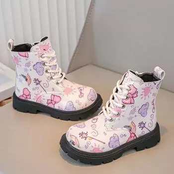 Осенне-зимняя мода с милым принтом для маленьких девочек, розовые теплые повседневные удобные милые ботинки, размер 21-30, обувь для малышей, зимние ботинки 21 розовый
