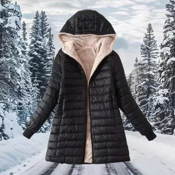 Осенне-зимняя мода теплая толстовка с капюшоном хлопковая длинная куртка для женщин верхняя одежда модная одежда женская зимняя одежда S чёрный