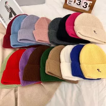 Осенне-зимняя мода теплая универсальная студенческая милая прохладная воздушная холодная шапка женская осенне-зимняя шерстяная шапка с буквой R женская M56-58cm королевский синий