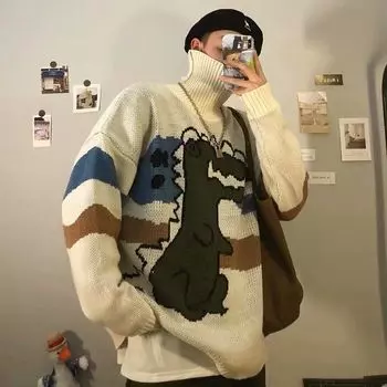 Осенне-зимняя мода, утолщенный свитер с высоким воротом, мужское свободное вязаное универсальное теплое пальто S