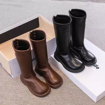 Осенне-зимняя мода, утягивающие, эластичные, высокие сапоги для девочек, новые онлайн-знаменитости, увеличивающие рост, но не доходящие до колена, рыцарские сапоги 26 чёрный