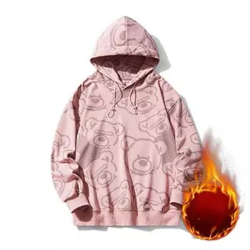 Осенне-зимняя модная брендовая повседневная, универсальная, удобная и модная бархатная толстовка с капюшоном и принтом медведя для пар S