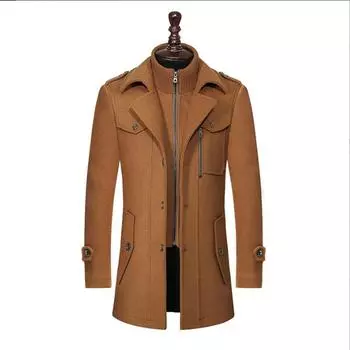 Осенне-зимняя модная джентльменская тонкая ветровка для мужчин, утепленный деловой шерстяной длинный пиджак 4XL чёрный