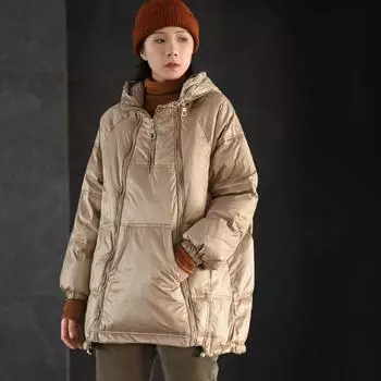 Осенне-зимняя модная куртка с капюшоном из белого утиного пуха, женская куртка с двойной молнией, средняя и толстая, теплая куртка-пуховик S белый