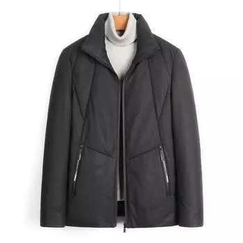 Осенне-зимняя модная мужская куртка-пуховик из натуральной кожи первого слоя, укороченный фасон, утолщенная теплая куртка L